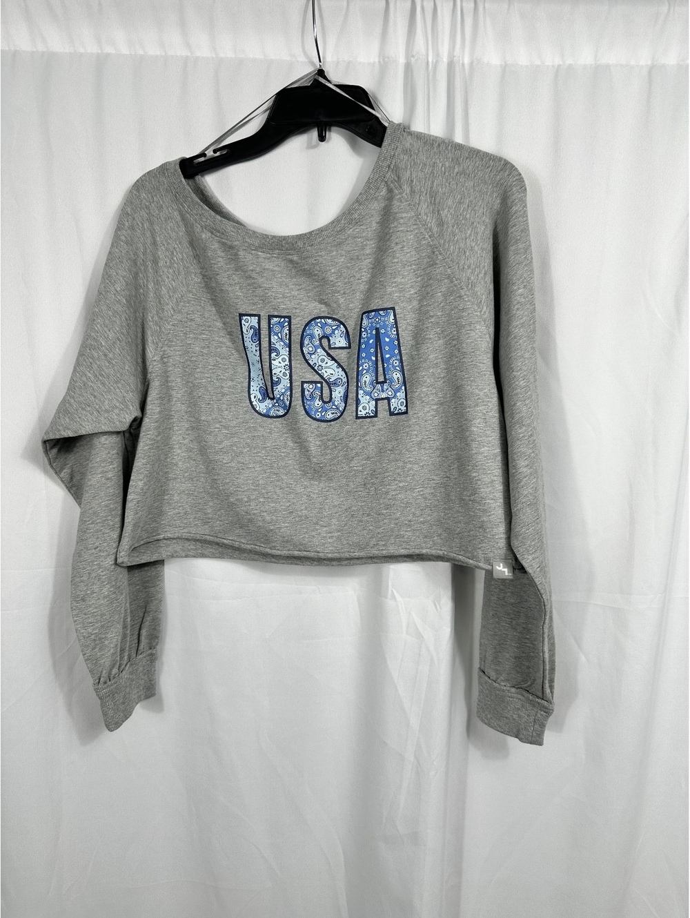 Joy Lab Heather Grey USA Cropped Sweatshirt Size Small